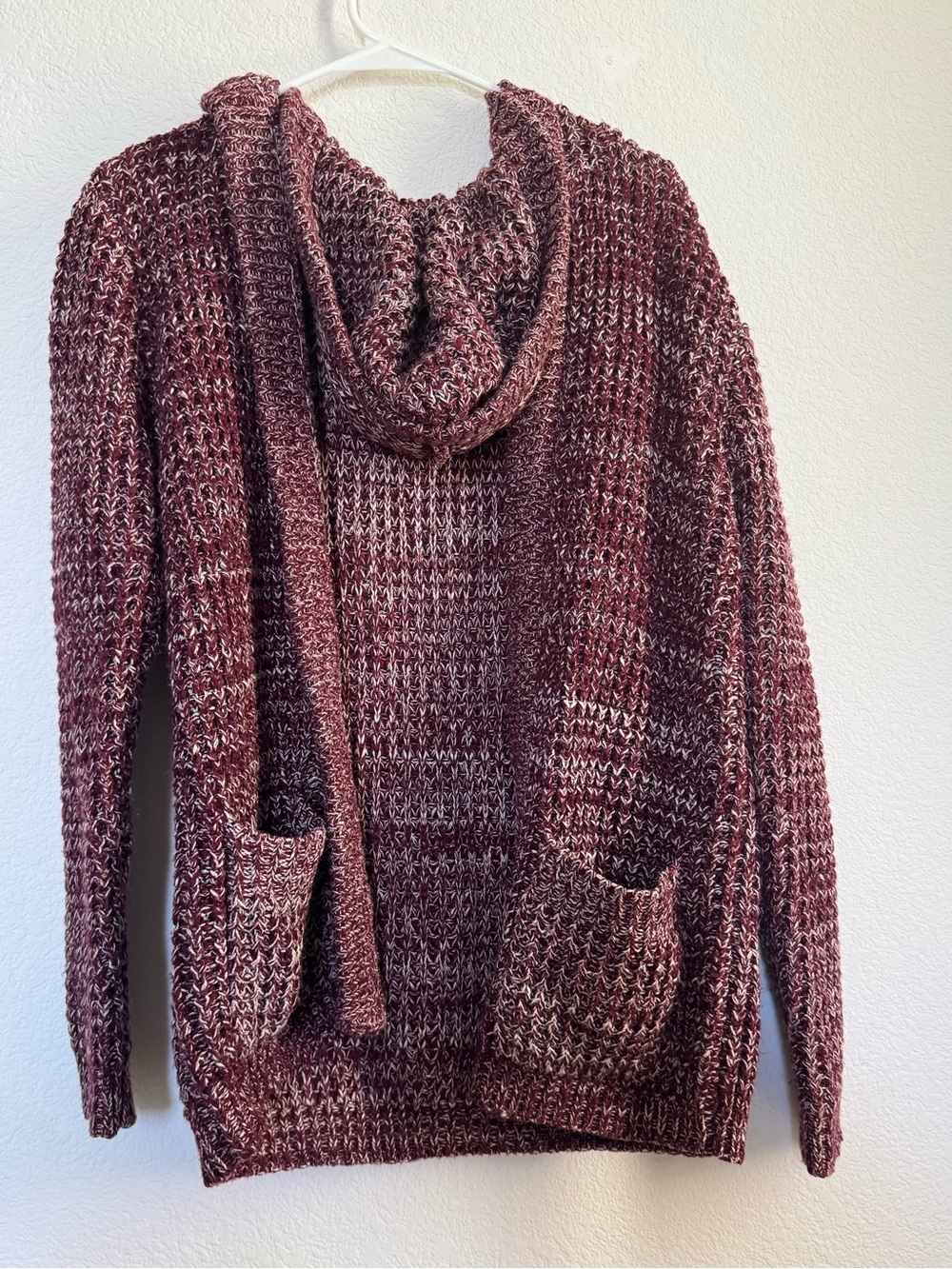 Cozy Marled Wine Hooded Pocket Sweater